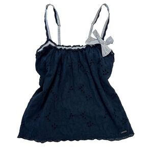 Abercrombie Fitch Navy Eyelet Cami Top Bow Detail Women's Size S